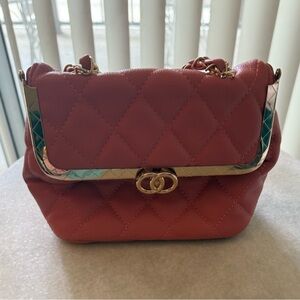 Elegant Quilted Pink Faux Leather Handbag
